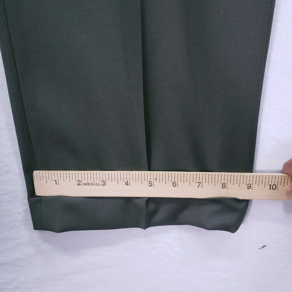Paul Fredrick 100% Wool Italy Dark Sage Green Pleated Dress Pants Trousers 40R